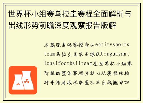 世界杯小组赛乌拉圭赛程全面解析与出线形势前瞻深度观察报告版解